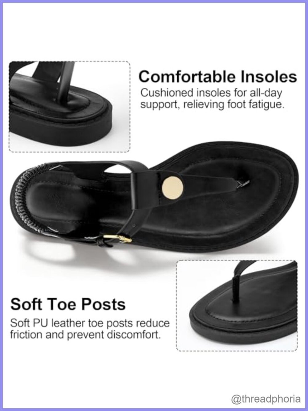 Women's Lightweight Strappy Thong Flat Sandals Comfort Walking Slingback - Picture 4 of 6